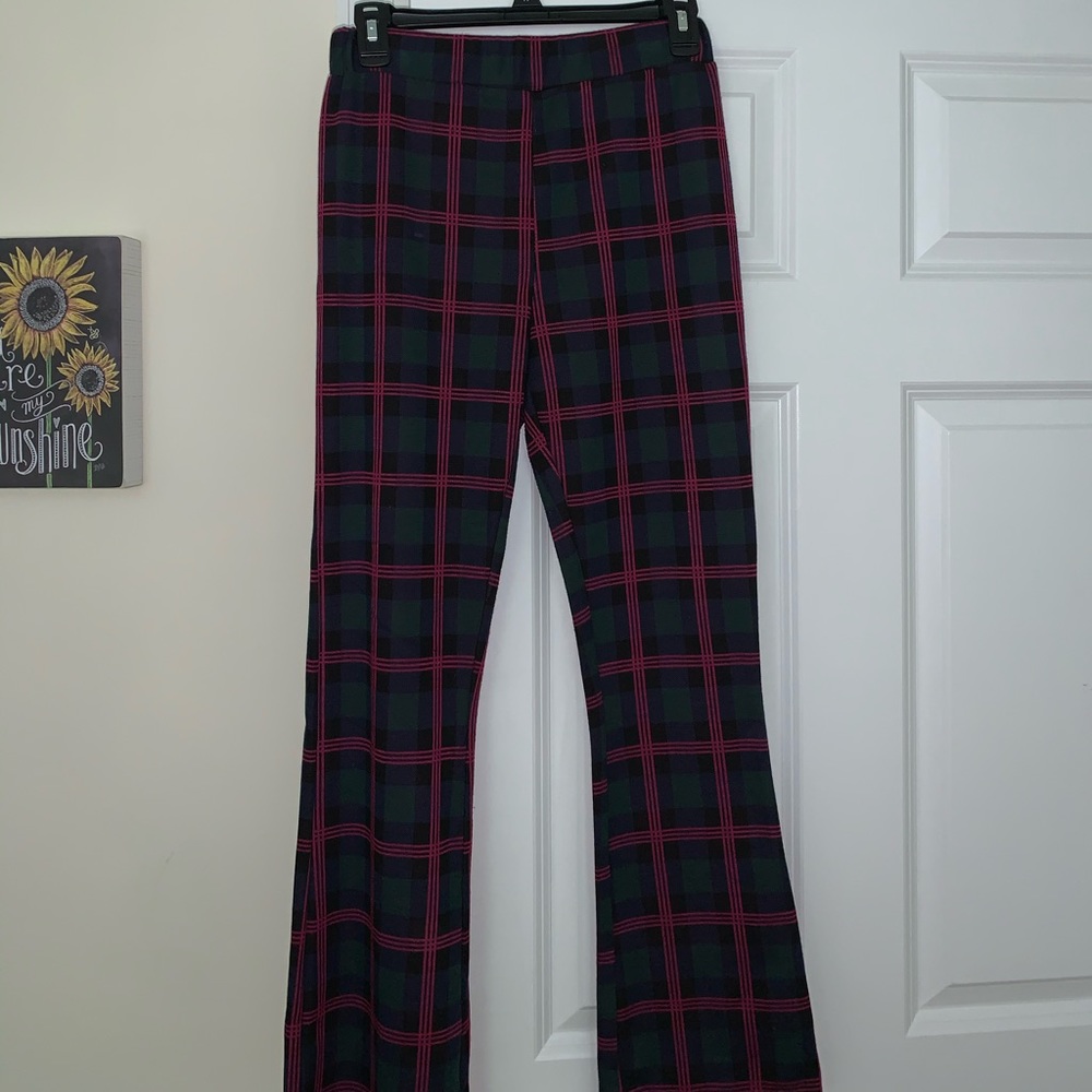 Plaid fit and flare pants
